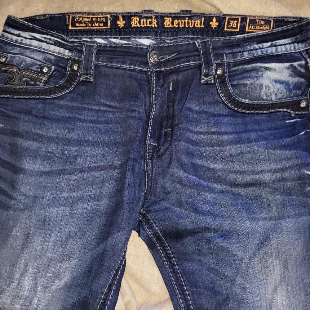 Rock Revival Men's Blue Jeans. Tim All Straight 38.